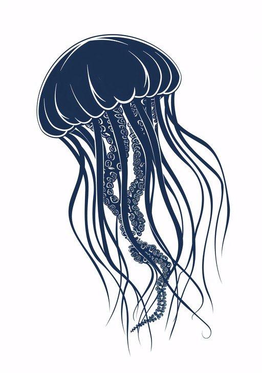 Stylized Dark Blue Jellyfish Illustration