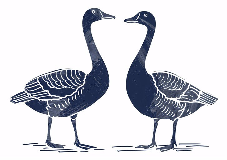 Two Geese Silhouette with Textured Detail