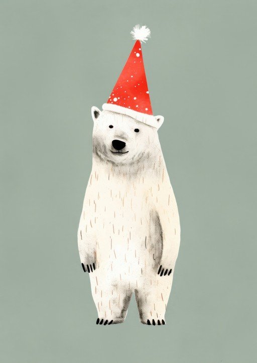 Polar Bear Wearing a Santa Hat