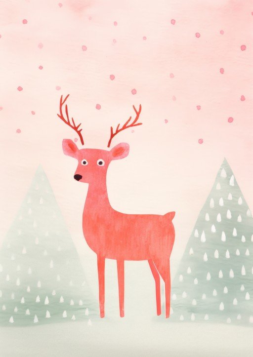 Whimsical Red Deer in Snowy Forest