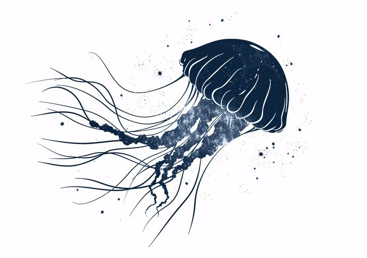Dark Jellyfish Illustration with Starry Texture