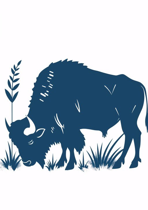 Bison Grazing in Tall Grass Silhouette