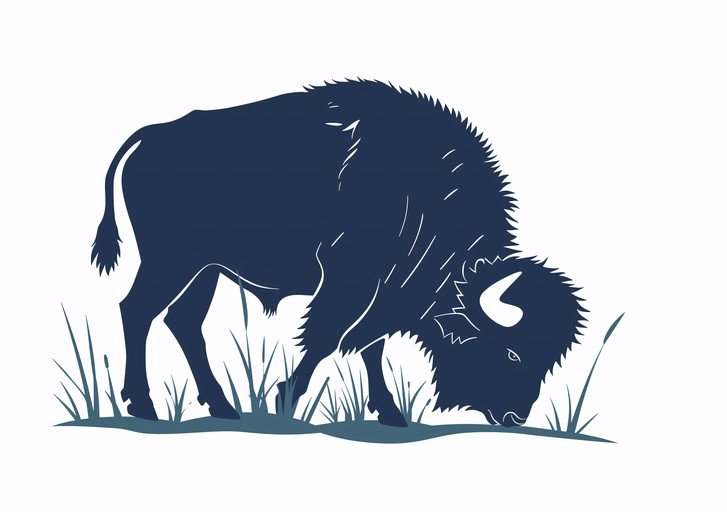 Silhouette of a Bison Grazing in Tall Grass