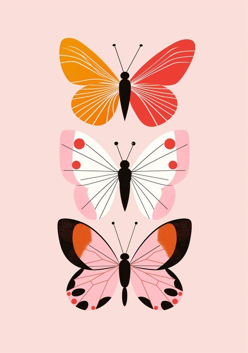 Three Stylized Butterflies in a Vertical Row