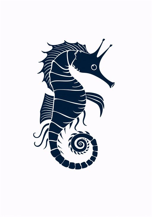 Dark Blue Seahorse Silhouette on White Background