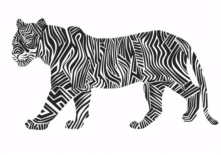 Abstract Tiger Silhouette with Geometric Patterns