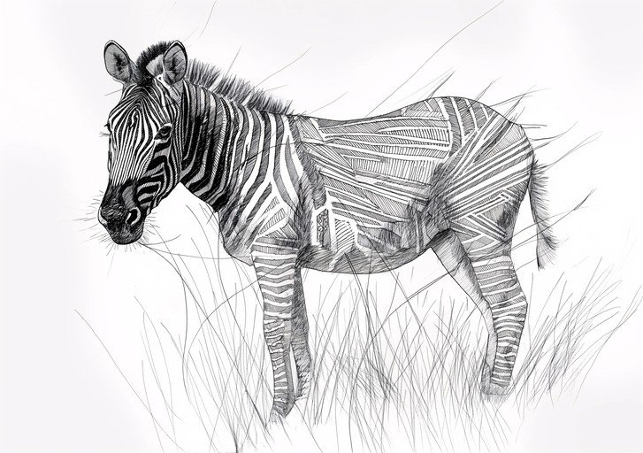 Striking Zebra Illustration in Tall Grass