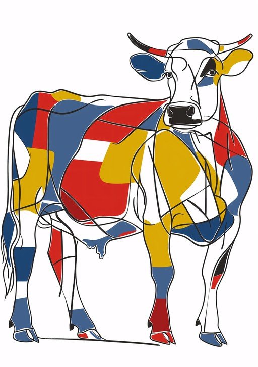 Abstract Cow Art in Primary Colors