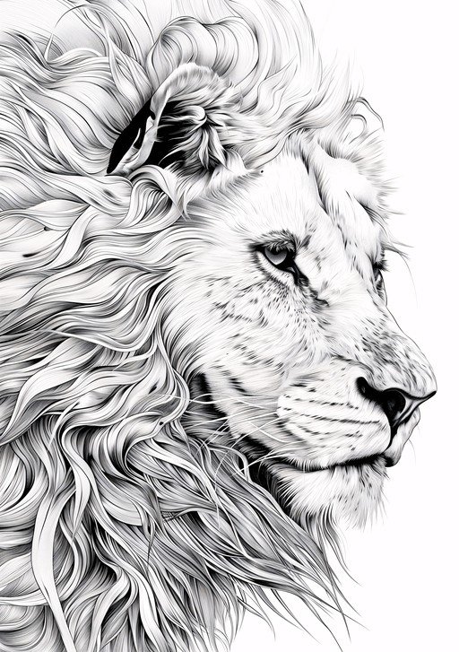 Majestic Lion Portrait in Detailed Line Art