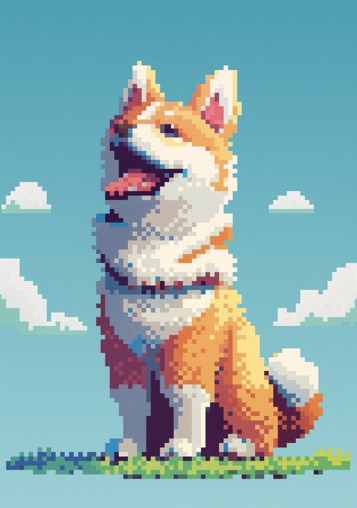 Pixel Art Shiba Inu Dog Sitting Under Blue Sky