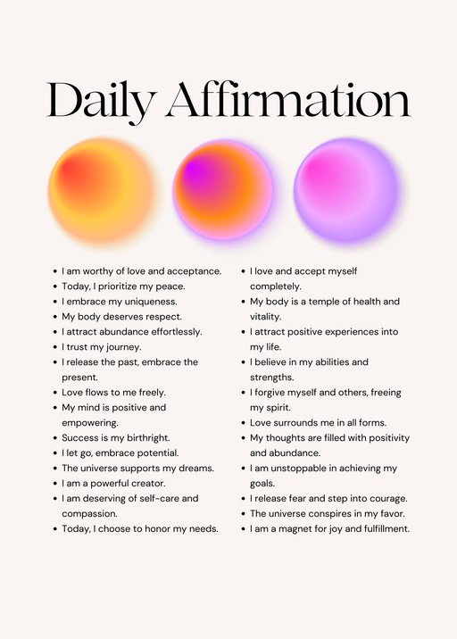 Daily Affirmation List with Gradient Orbs