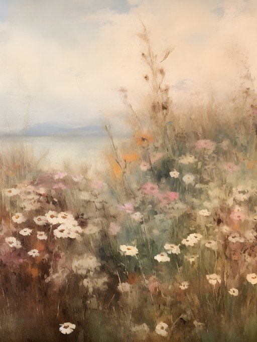 Impressionistic Meadow Landscape with Wildflowers
