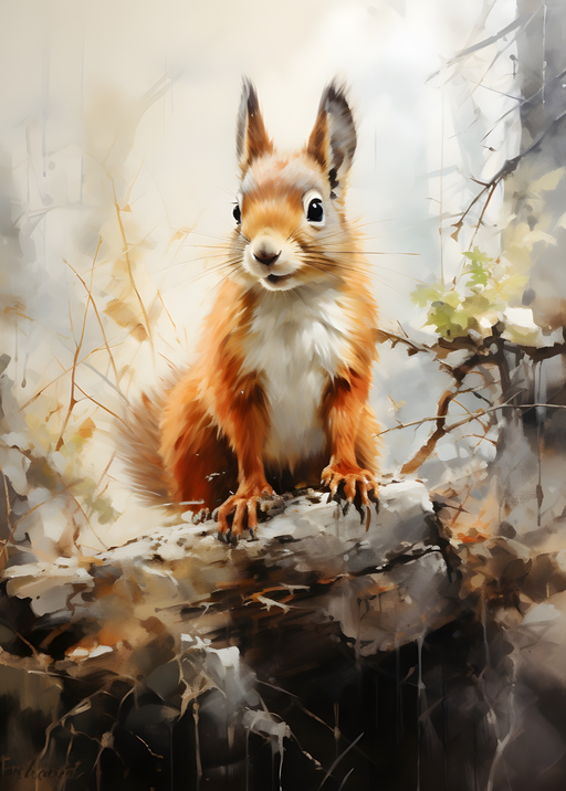Red Squirrel in Autumnal Forest