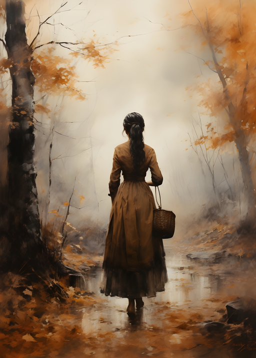 Woman in Autumn Forest with Basket