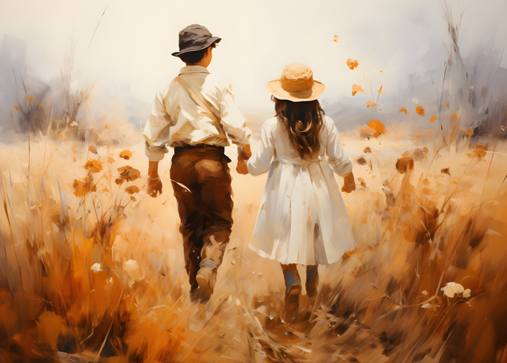 Children Holding Hands in a Field