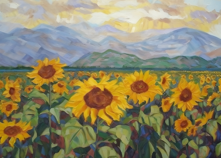 Vibrant Sunflower Field Under a Cloudy Sky