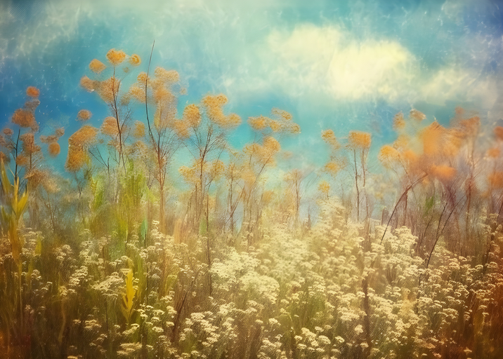 Dreamy Meadow with Golden Grasses and Blue Sky