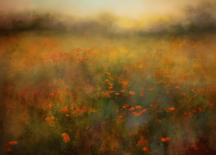 Impressionistic Field of Poppies in Warm Hues