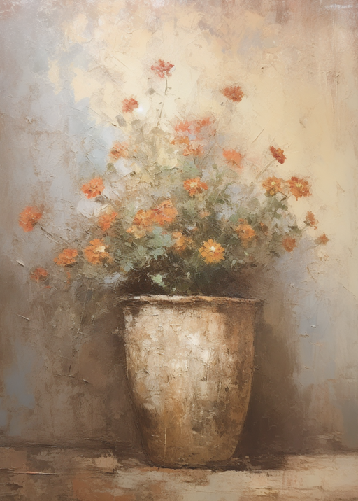 Impressionist Floral Still Life in Terracotta Pot