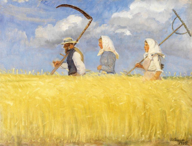 Farmers Harvesting Wheat Field