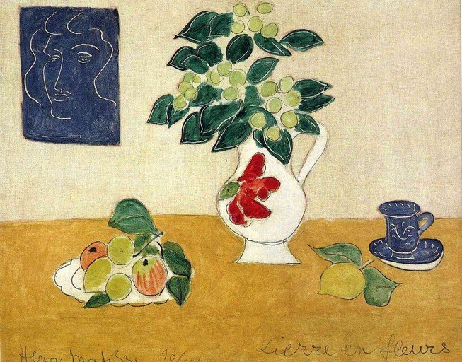 Still Life with Blue Portrait and Flowers