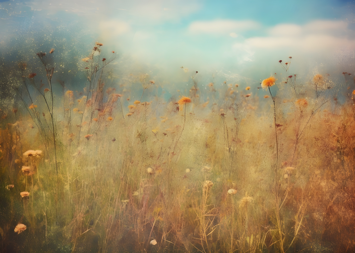 Dreamy Meadow with Golden Wildflowers and Soft Sky