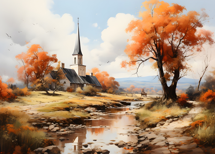 Autumn Landscape with Church and River