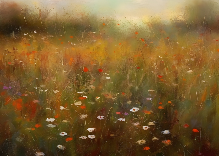 Impressionistic Field of Poppies and Daisies