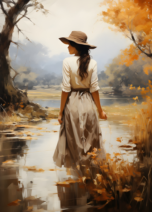 Woman in Hat by Autumn Water