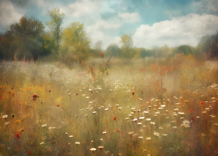 Dreamy Meadow with Wildflowers and Soft Sunlight