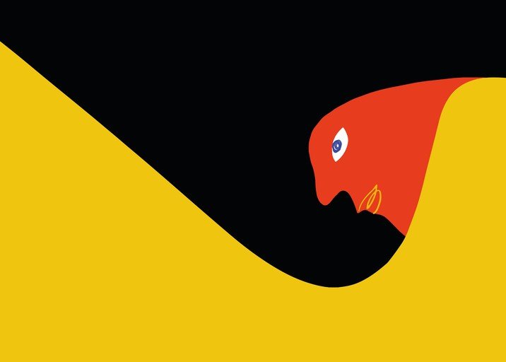 Abstract Red Creature in Yellow and Black