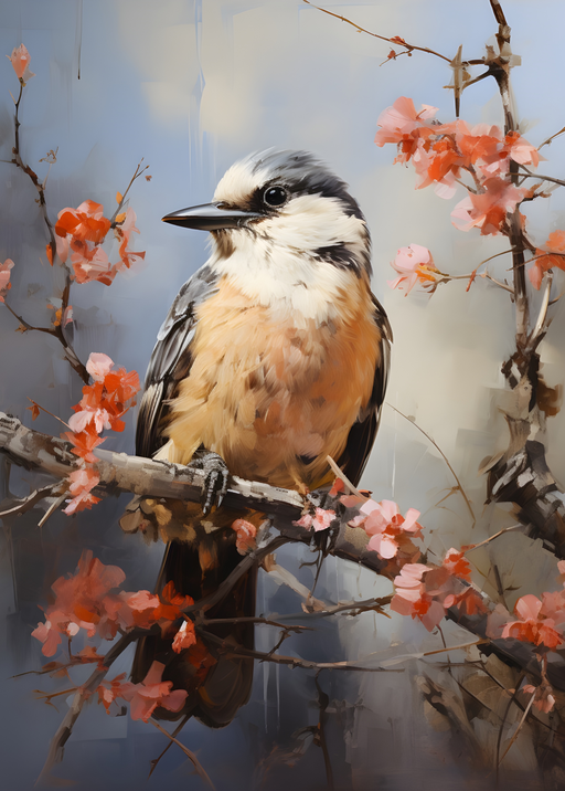 Bird on Cherry Blossom Branch