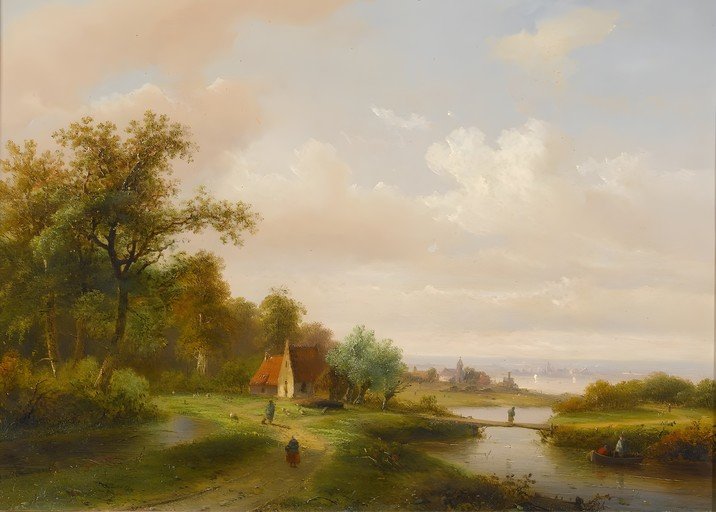 Pastoral Landscape with Figures and Distant Cityscape