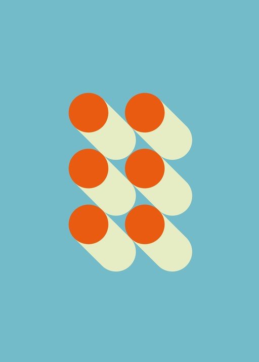 Abstract Geometric Design with Orange Circles and Shadows