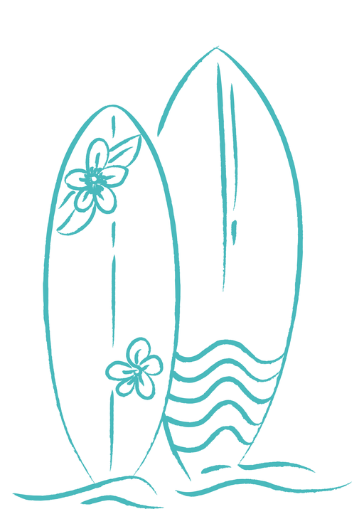Two Surfboards with Floral and Wave Designs