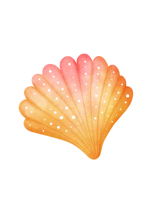 Watercolor Scallop Shell with Pink and Orange Hues