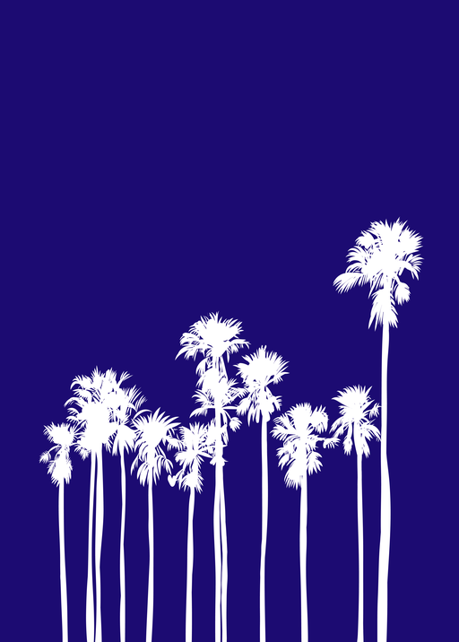 White Palm Trees Silhouette on Deep Blue Background