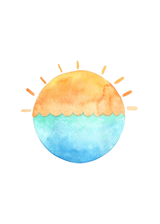 Watercolor Sun and Ocean Icon