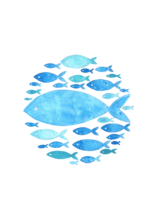 School of Blue Fish Watercolor Illustration