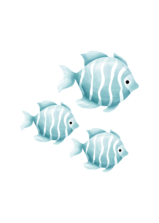 Three Blue Striped Fish Illustration