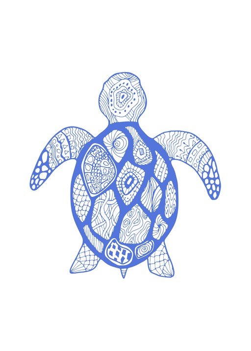 Blue Turtle Illustration with Intricate Patterns