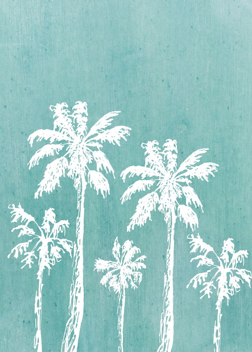 White Palm Trees on Teal Textured Background