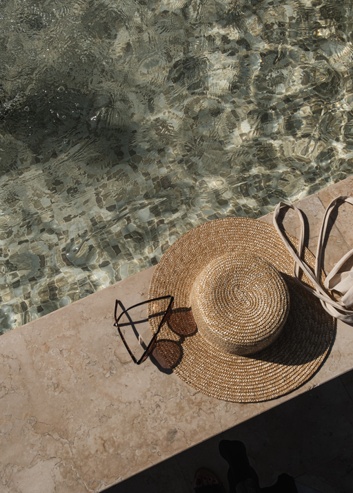 Summer Poolside Essentials: Hat, Sunglasses, and Bikini