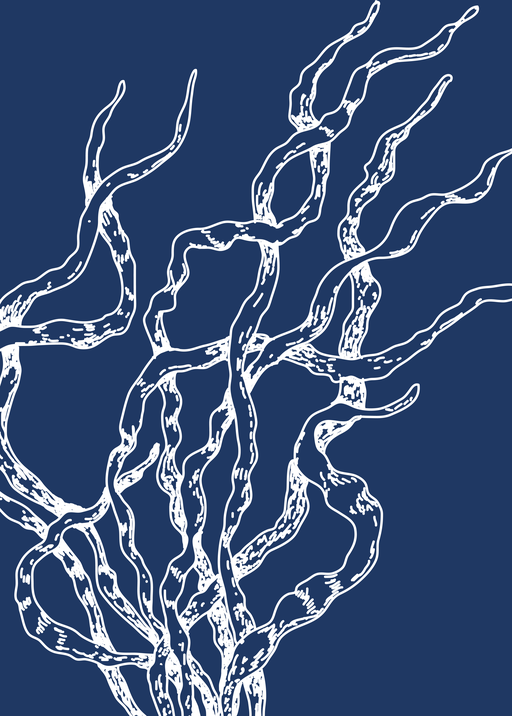 Abstract White Tendrils on Deep Blue Background