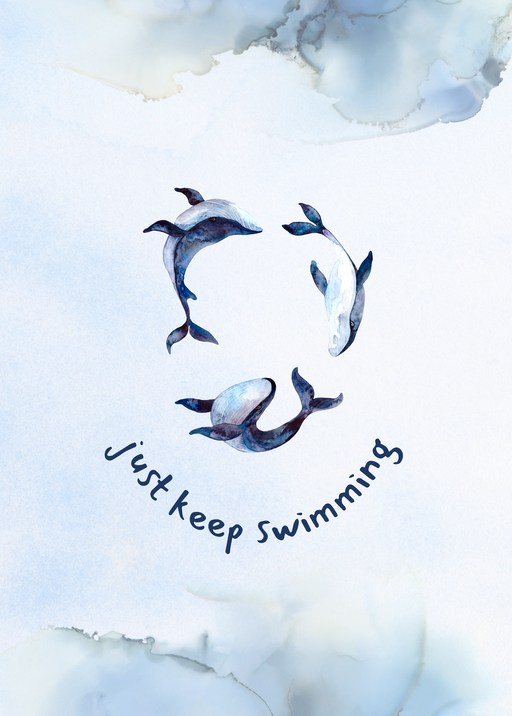 Whales and Dolphins Swimming with Inspirational Quote