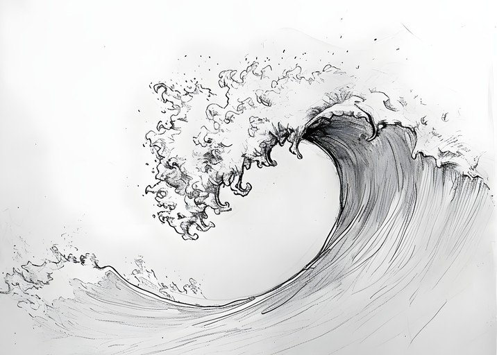Pencil Sketch of a Crashing Ocean Wave