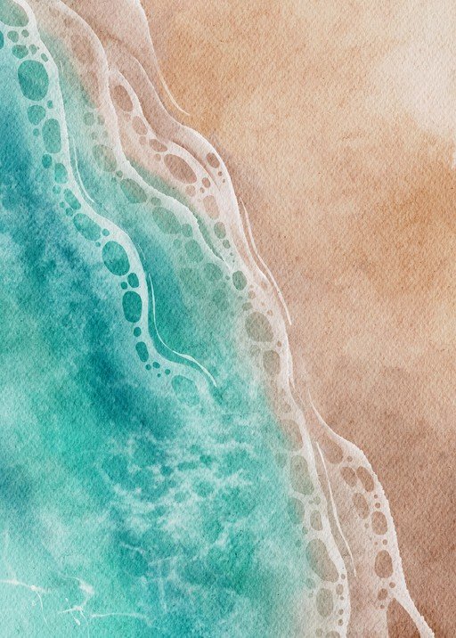 Watercolor Beach Scene with Gentle Waves