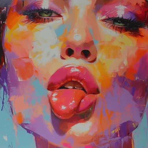 Vibrant Portrait of a Woman Sticking Out Her Tongue