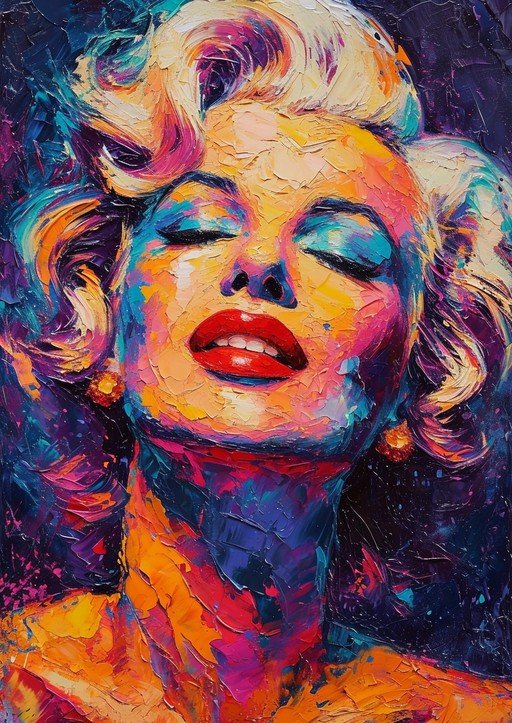 Vibrant Marilyn Monroe Portrait in Bold Impasto Style
