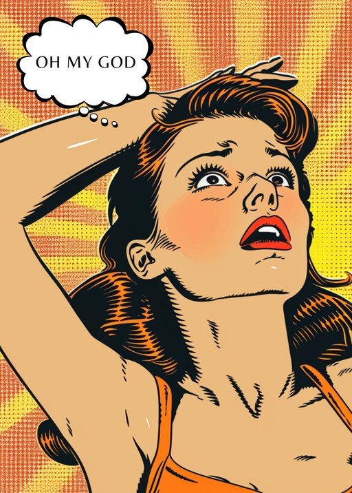 Woman in Pop Art Style Exclaims "Oh My God"
